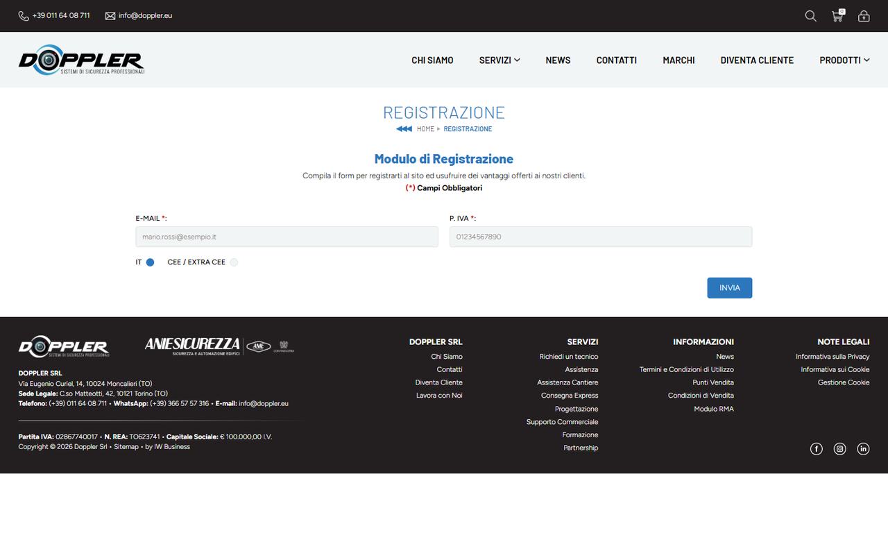 REGISTRATI: email e Partita IVA (dati di esempio)
